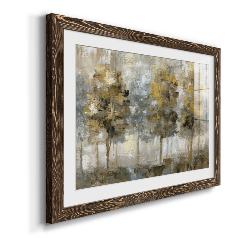 Linen Trees - Peinture encadrée, H 37,5 po x l 27,5 po x P 1,5 po, Encadré de bois de noyer