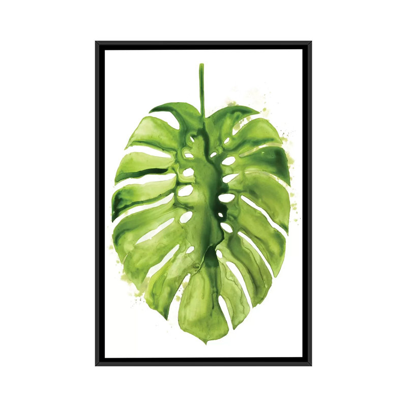 «Monstera I», reproduction sur toile, H 26 po x l 18 po x P 1,5 po, Toile avec cadre noir, Pas de tapis