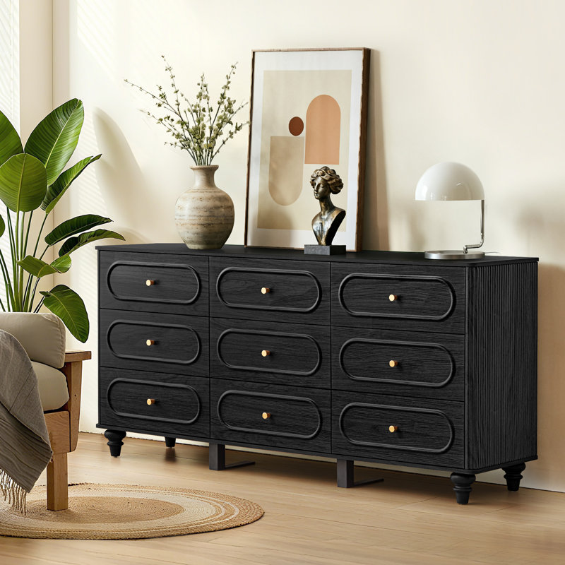  Commode 9 tiroirs de style minimaliste rétro , Noir