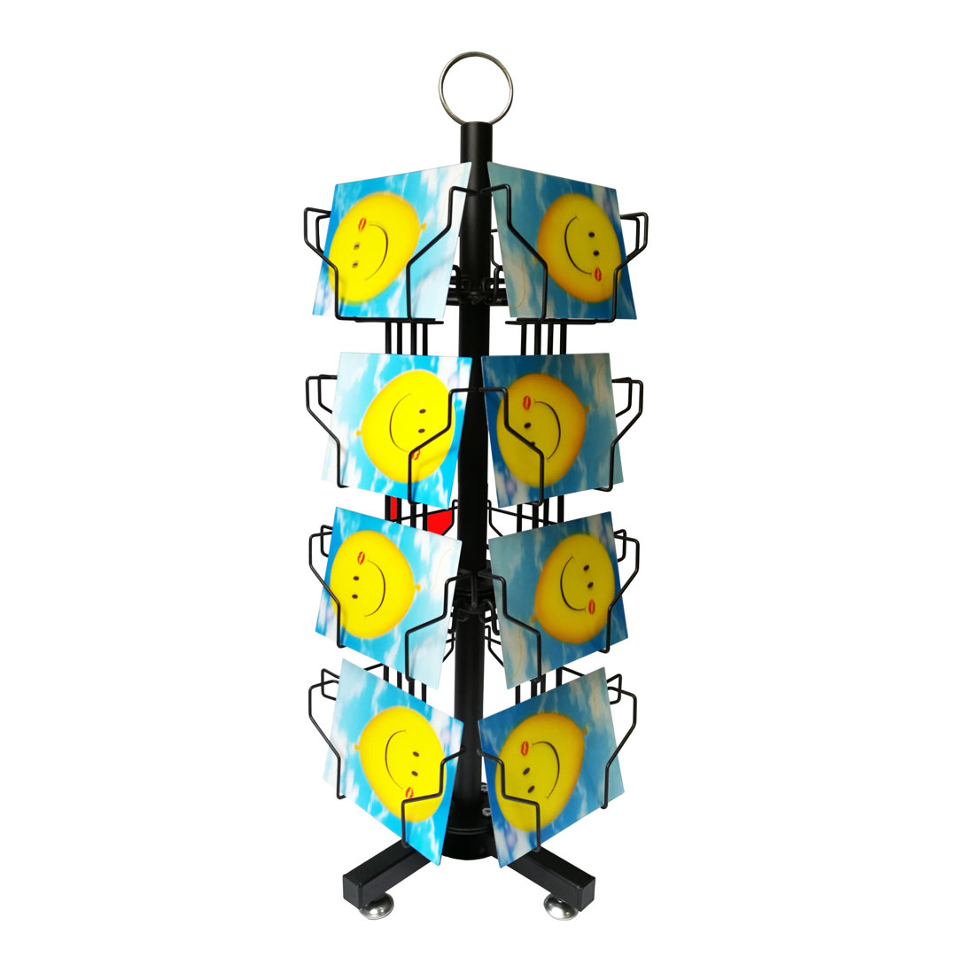 Rotating Postcard/ Greeting Card Display w/Sign Clip, 16 Horizontal Pockets (6x4") FixtureDisplays