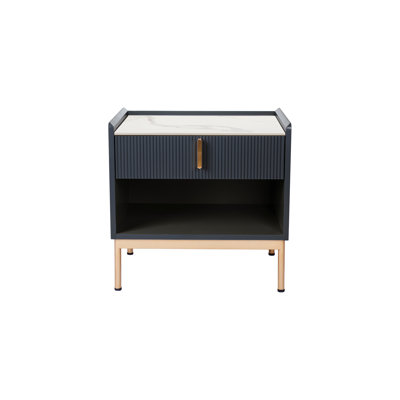 Modern White/Grey End Table Or Night Stand Stone Tabletop & Gold Frame