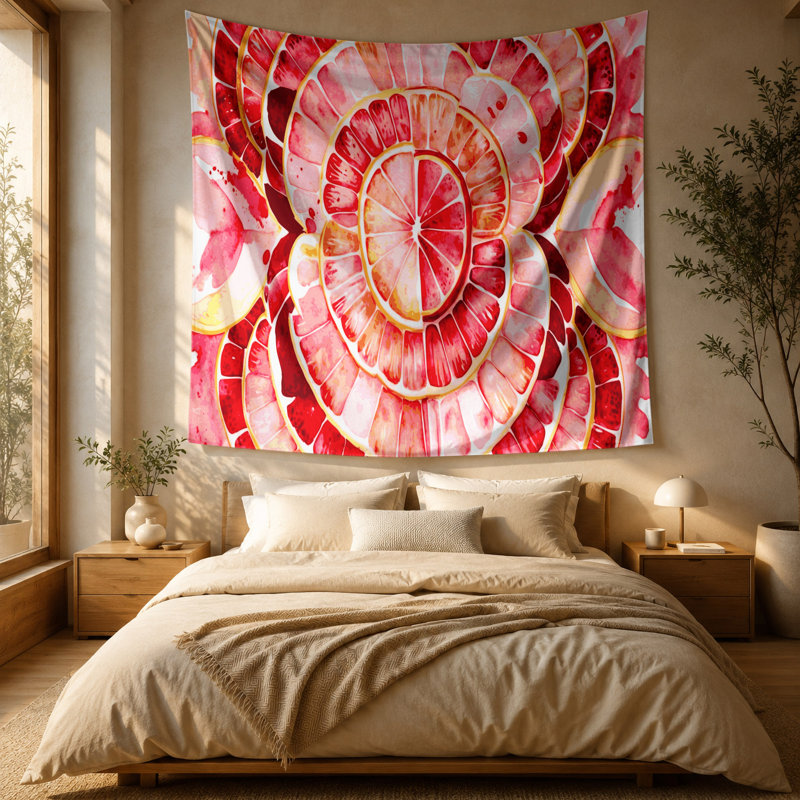 Tapisserie murale fruit pamplemousse rose, 51 po x 60 po