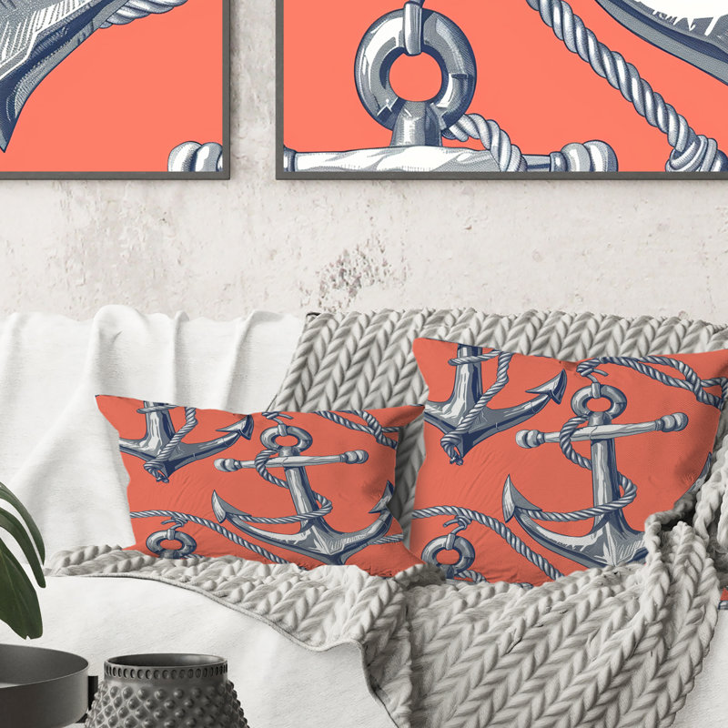 Ancre nautique bleue pêche I - coussin moderne, H 16 po x l 16 po, Carrée