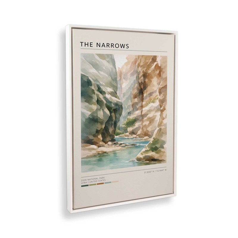 The Narrows, Utah, reproduction d'art sur toile, Cadre flottant blanc opaque, 24 po x 36 po