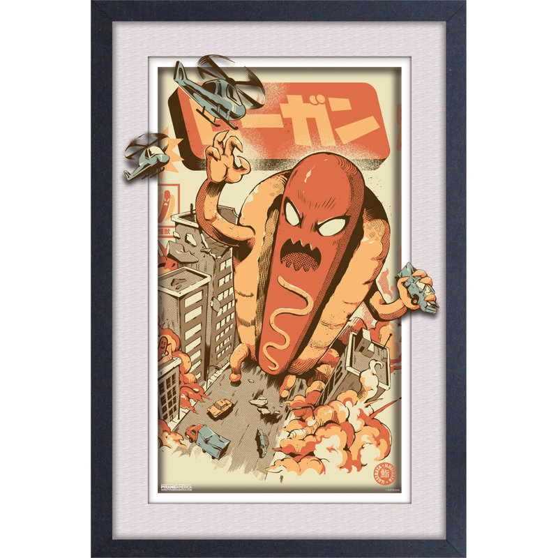 Ilustrata - Hotdog Kaiju 11 x 17 sous plexi, affiche encadrée