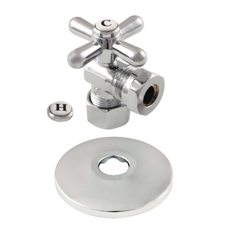 Valve d’arrêt d’angle en quart de tour à joint coulissant avec collerette, Chrome poli