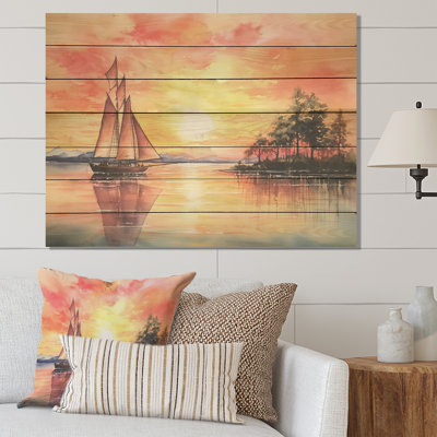 Voilier pastel couleurs coucher de soleil VI - Bateau à voile sur bois