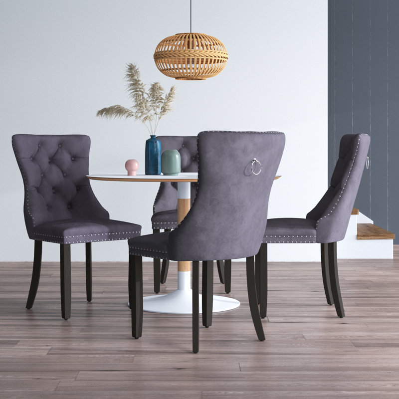 Alexes Tufted Velvet Wing Back Dining Chair, Gray