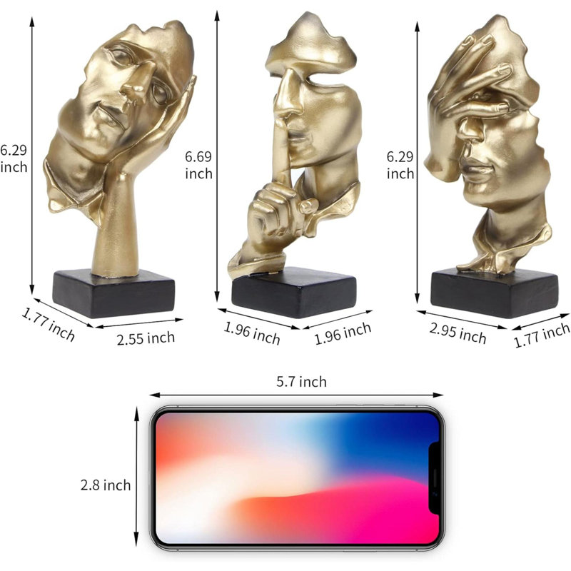 3 pièces Statue de penseur, Silence is Gold, figurine d'art abstrait, No Hear No See No Speak Modern Home, sculptures en résine, objets décoratifs, décoration pour bureau à domicile