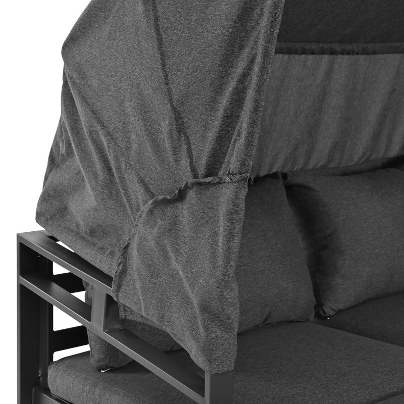 Miten 138cm Wide Patio Sofa with Cushions, Grey/Brown/Blue, Black
