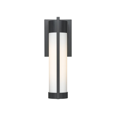 Applique murale d'extérieur 1 lumière noire matte 13 "avec verre rayé blanc Stratford