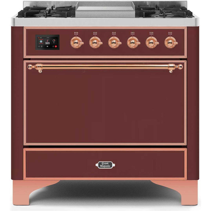 Majestic II 36" 3.5 cu.ft. Freestanding Dual Fuel with Griddle and Convection Oven, Natural Gas, Glossy Black/Copper