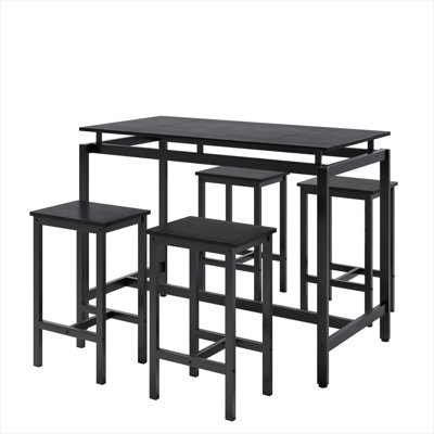 Ensemble de table de bar moderne 5 pièces avec rangement pour tabouret, design compact en noir mat