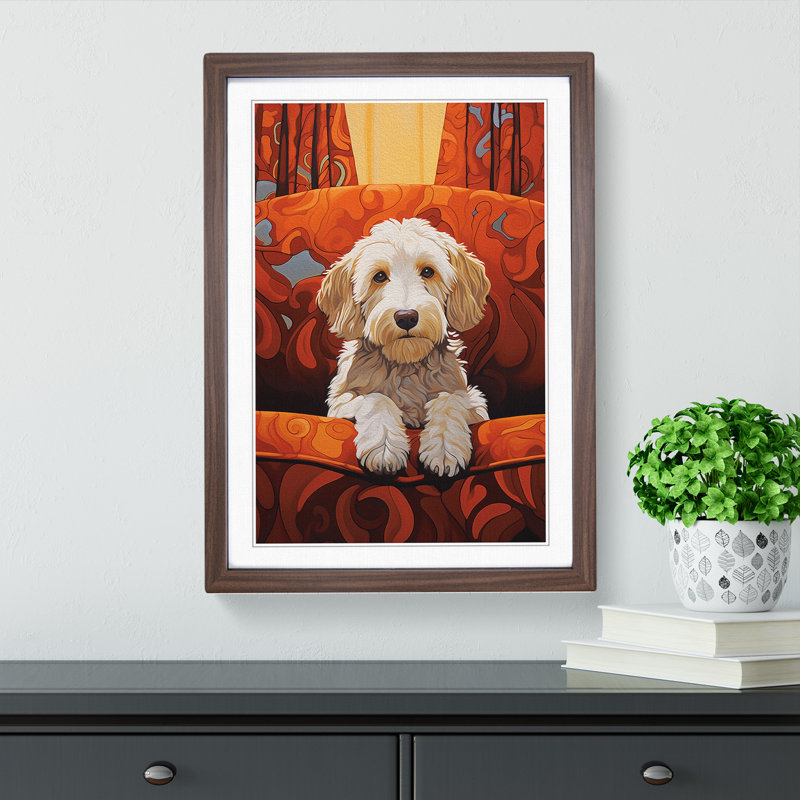 Labradoodle Art Deco No.2 - Framed Print, 64cm H x 46cm W x 2cm D, Walnut