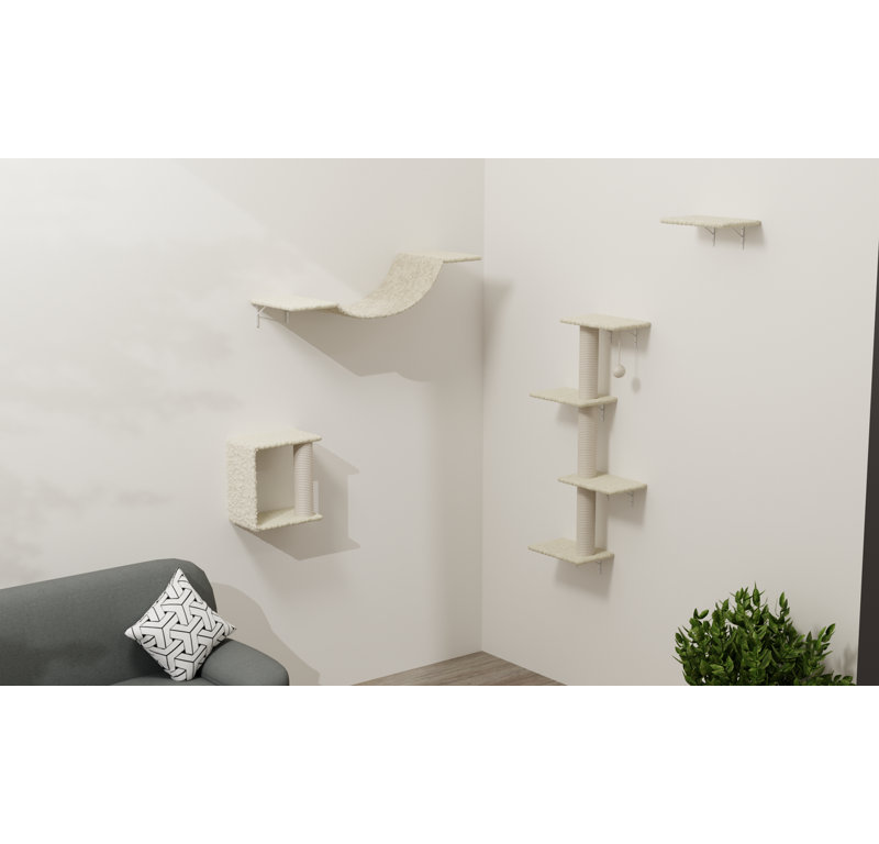 Ensemble de tablettes murales pour chat 4 pièces, perchoirs réglables à monter soi-même avec poteau à griffer, capacité d'escalade pour chat 22 lb