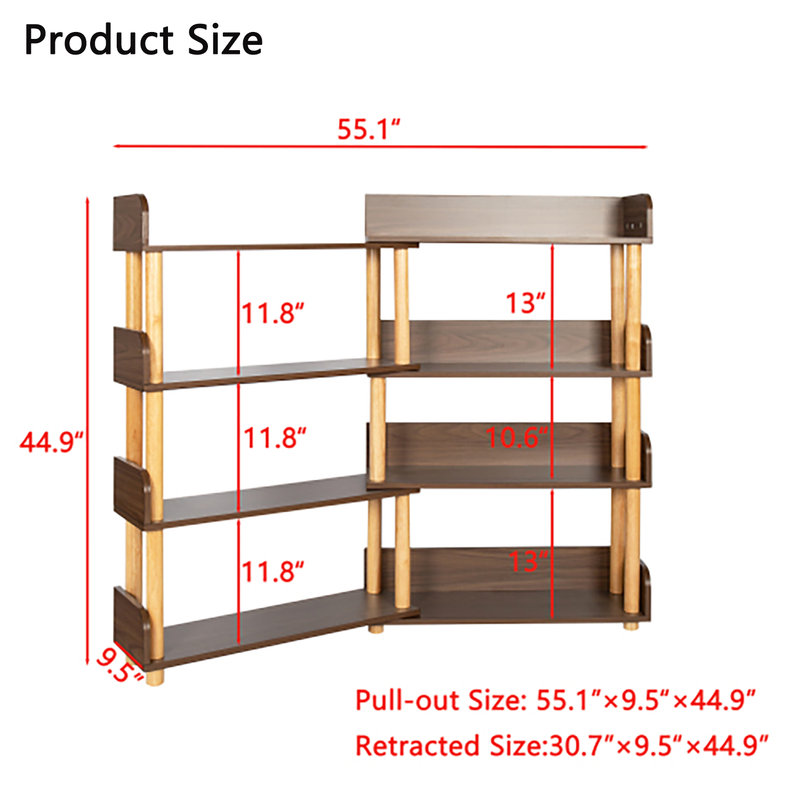 Latitude Run® 4 Tier Retractable & Rotatable Bookcases, Wooden Corner ...
