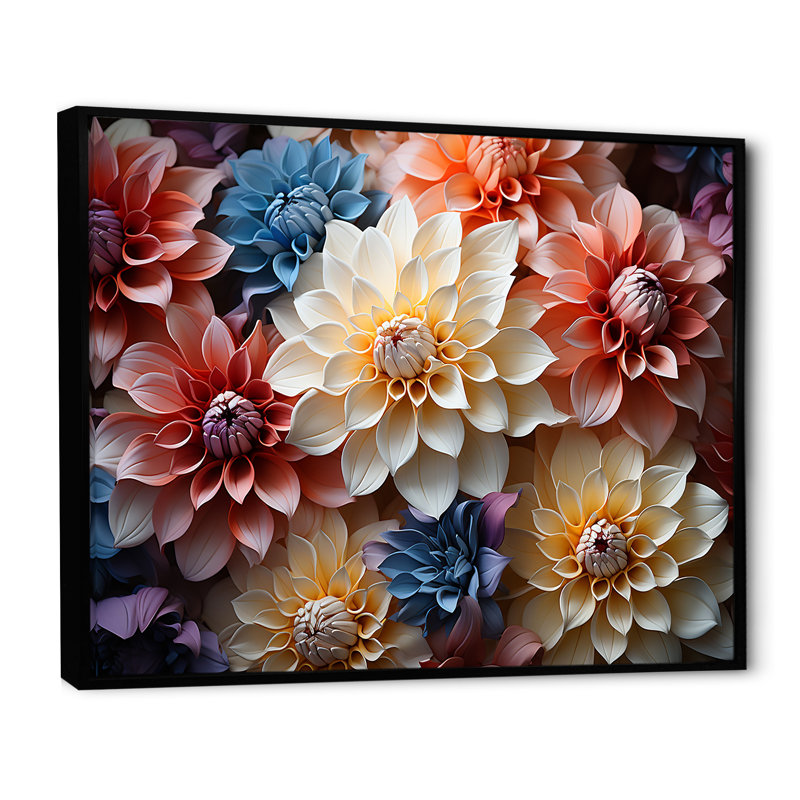 Effet de dahlia coloré et tranquillité - impression, H 12 po x l 20 po x P 1 po, Cadre flottant noir
