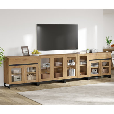 Modern TV Stand For Tvs Up To 120 Inches, 4 In 1 TV Console With Glass Doors And 2 Drawers, Entertainment Center With Adjustable Shelf For Living Room by Latitude Run