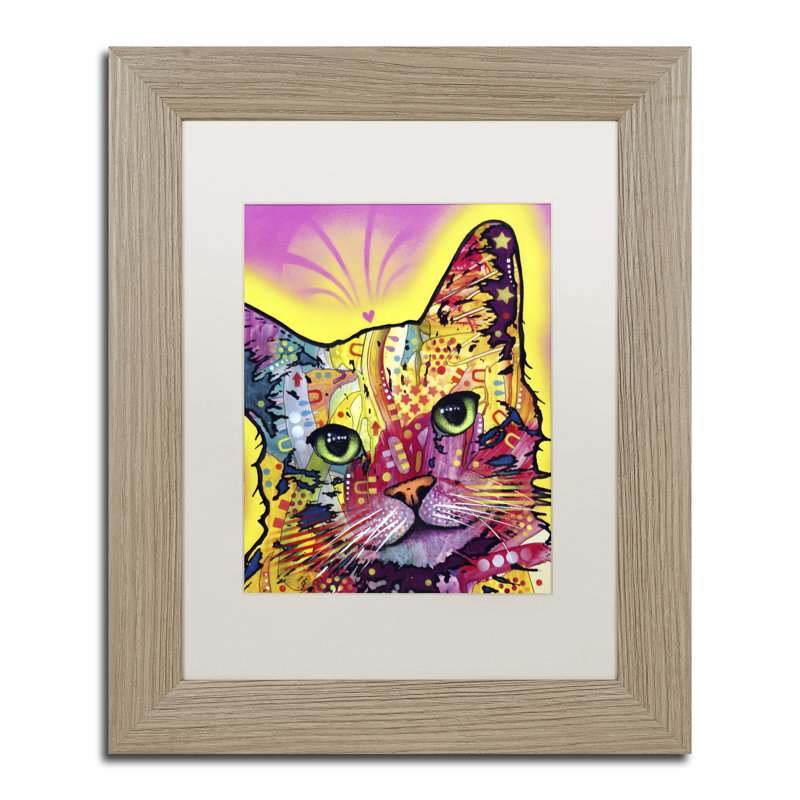 « inclinable cat », impression, H 14 po x l 11 po x P 0,5 po, Encadrement grain de bois, Blanc