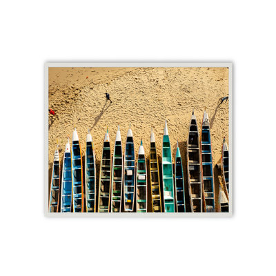 "Cray-Seas Wall Art" by Daniel Okon | Vibrant Boat & Sand Scene | Solid Wood Framed Coastal Artwork