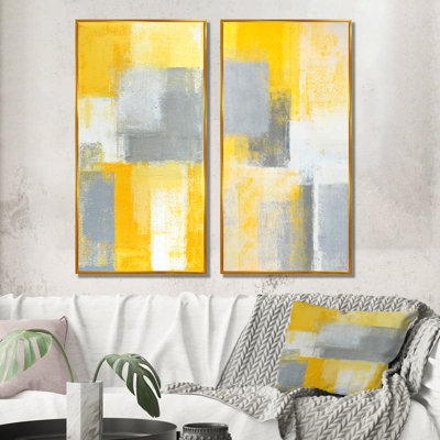 «Gray Meets Yellow Abstract Art», ensemble de 2 peintures sur toile