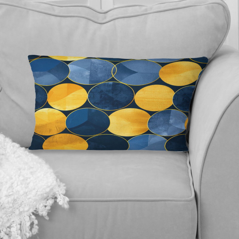 Bleu, jaune, moderne, cercles, V, coussin lombaire moderne