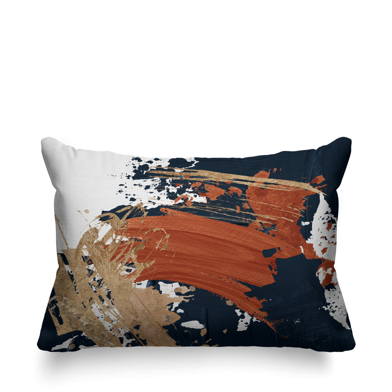 Coussin lombaire abstrait intérieur / extérieur, Orange brûlé / or / blanc