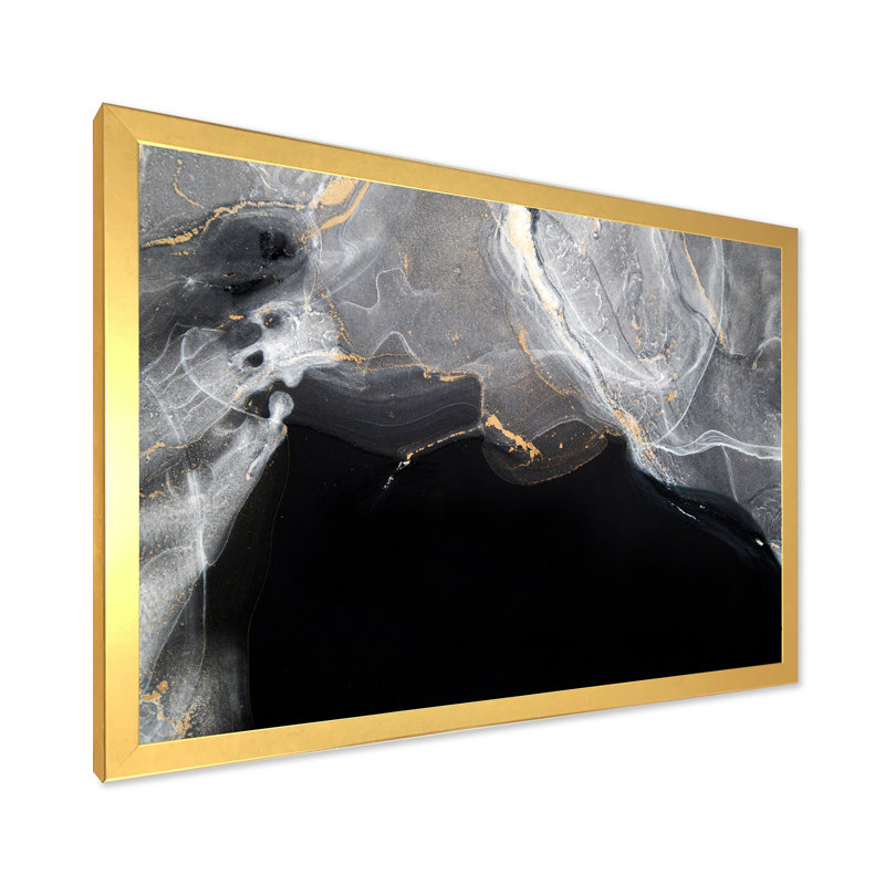 Marbre noir et gris Gloden, ondulations d'art II - œuvre d'art moderne sur toile, H 8 po x l 12 po x P 1 po