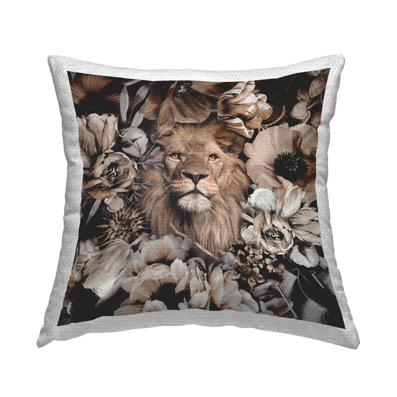 Coussin d'extérieur imprimé fleurs mixtes et lion par Reinders
