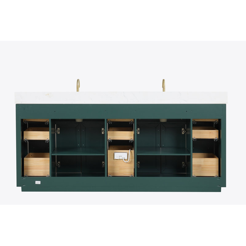 Green Solid Wood 84" Freestanding Double Sink Bathroom Vanity