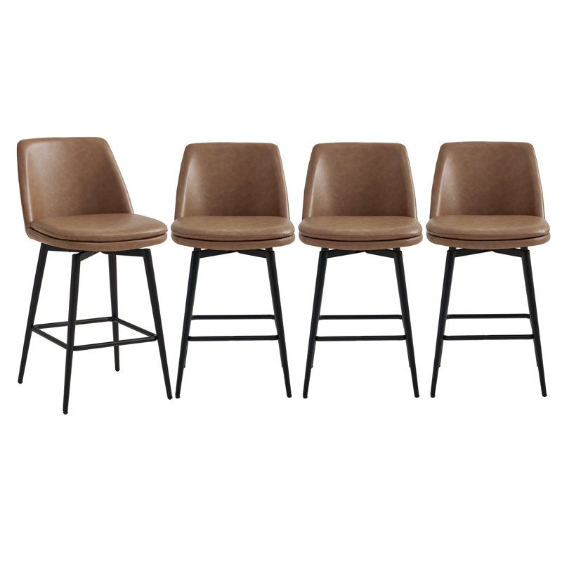 Betzalel Swivel Upholstered Counter Stool with Metal Frame, Saddle Brown