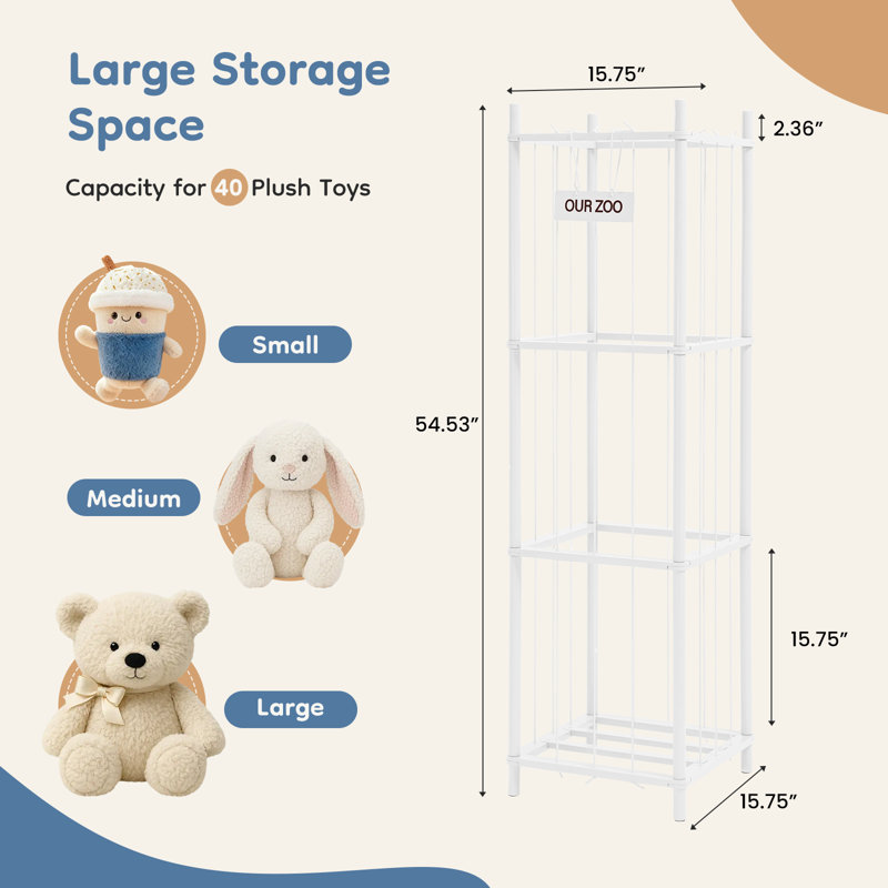 54"H Stuffed Animal Storage Zoo, Large Capacity Toy Organizer for Kids, Space-Saving Gift for Playroom, Bedroom, Nursery