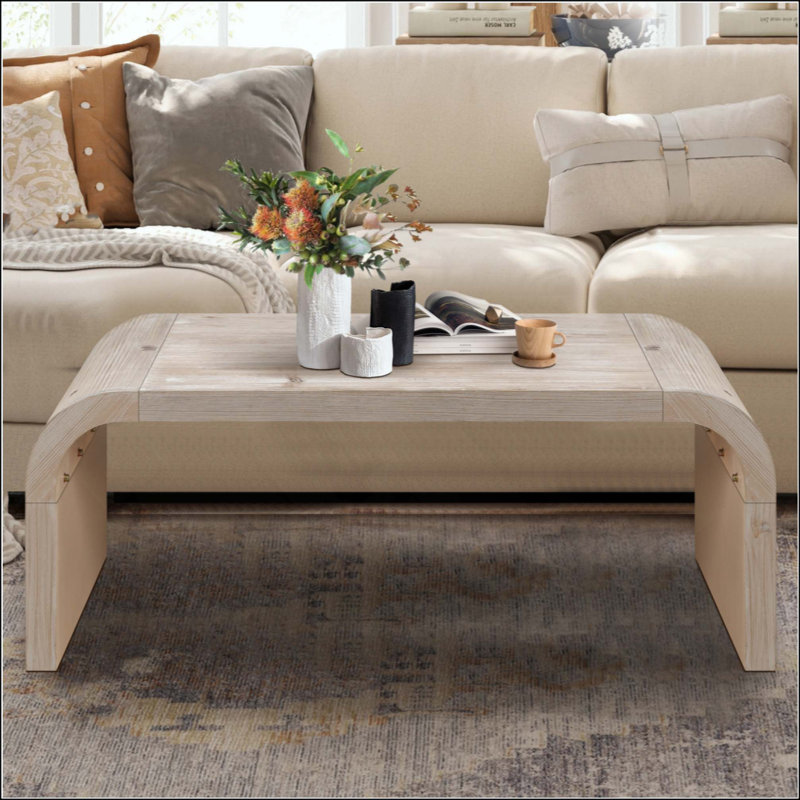 Farmhouse  Vintage Crafts Coffee Table,Curved Art Deco Design, Easy Assembly