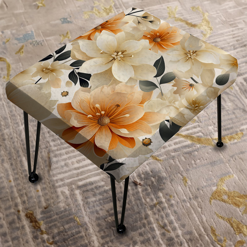 Orange And Beige Geometric Floral Fusion I - Floral Rectangle Ottoman