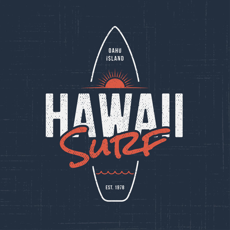Imprimé de surf d'Hawaï, H 12 po x l 12 po, Non, Cadre simple argenté