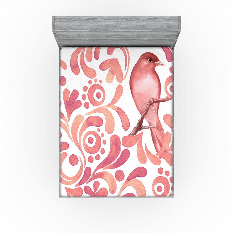 Drap-housse orange Ambesonne, Corail / rose séchée / floral blanc, Drap-housse de taille double