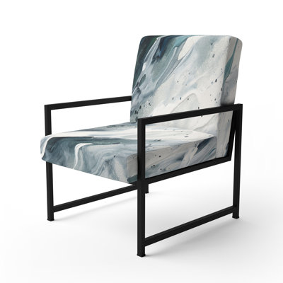 Bliss Of Happiness Abstract In Retro Blue III - Upholstered Contemporary Arm Chair, Abstract Art Accent Chair