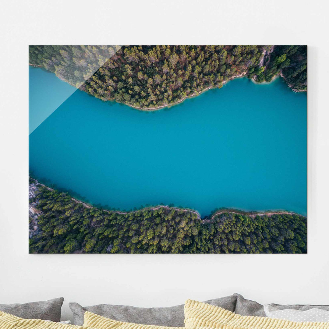 Glasbild Deep Blue Lake Luftaufnahme