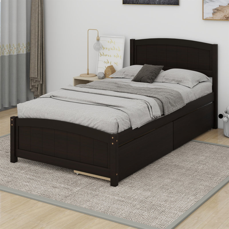 Lit plateforme simple en bois avec deux tiroirs Areisy, Espresso