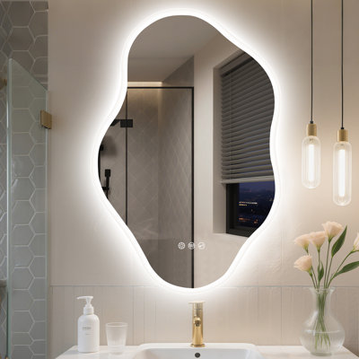 Miroir de coiffeuse élégant et irrégulier avec fonction de mémoire intelligente