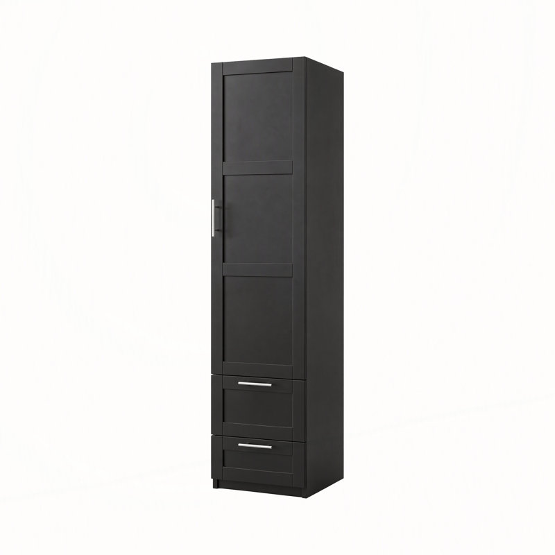Grande armoire autoportante autoportante avec porte et 2 tiroirs, tablettes réglables, Black
