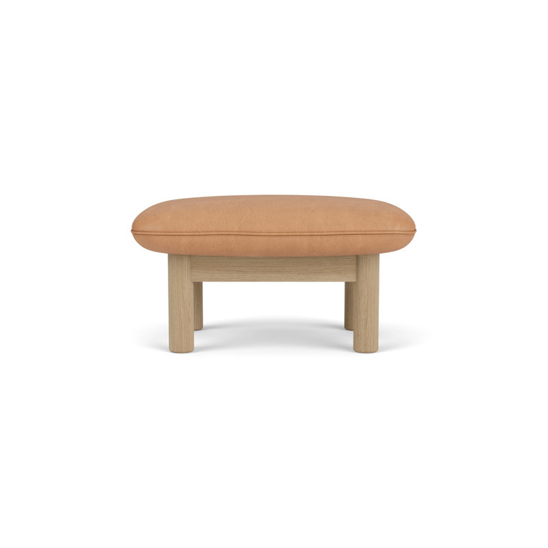 Brasilia Ottoman, Dunes 21004 Camel Genuine Leather, Natural Oak