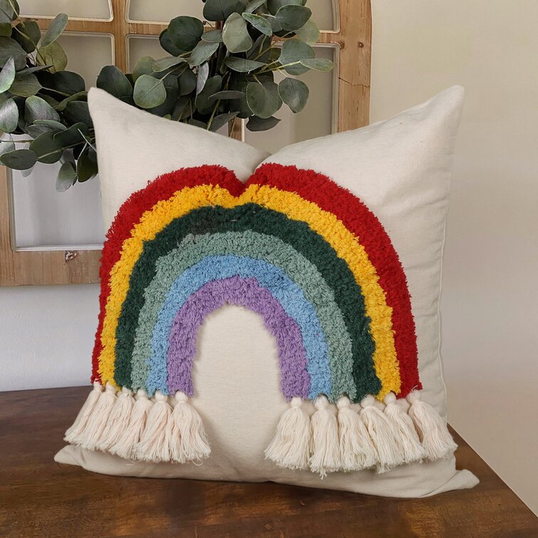 Tufted Rainbow Cotton Throw Pillow by World Market