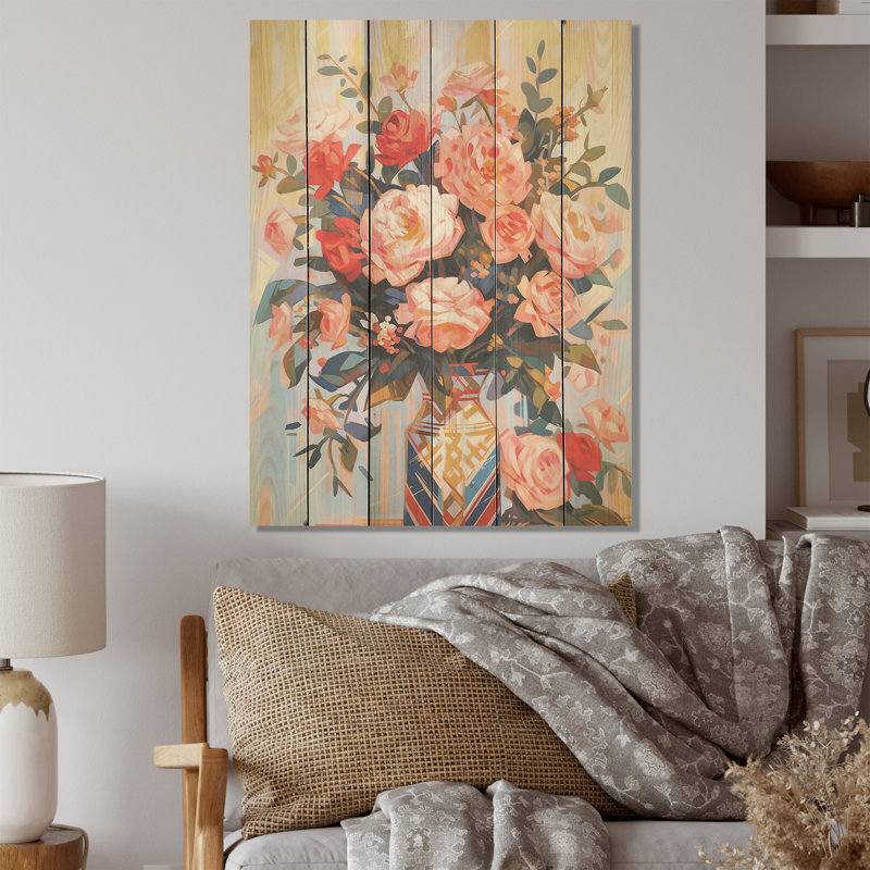 Pivoine en fleurs de tranquillité I - Art sur bois de pivoine sur bois de pin naturel, H 40 po x l 30 po