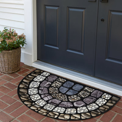 Paillasson 30 po x 19 po - Tapis d'entrée gris extérieur en demi-cercle avec cailloux lavables antidérapants