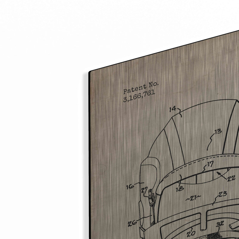 «Modern Football Helmet Blueprint Parchment Verni», art mural en métal, H 24 po x l 36 po