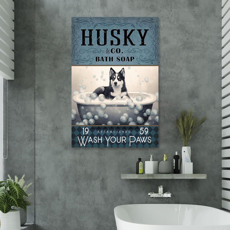 «Husky Wash Your Paws», reproduction d'art graphique sur toile tendue, H 36 po x l 24 po x P 1,25 po