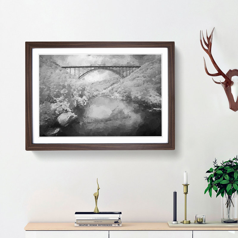 New River Gorge Bridge in Abstract - Picture Frame Graphic Art Print, 48cm H x 65cm W x 2cm D, Walnut Framed