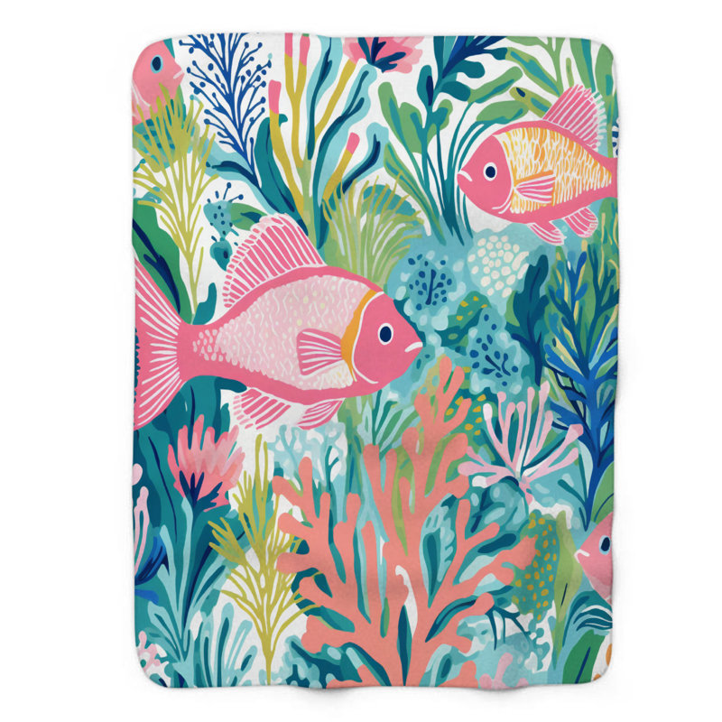 Motif de balise maritime - 1 pièce Sherpa Premium, Motifs de poissons nautiques, L 60 po x L 80 po