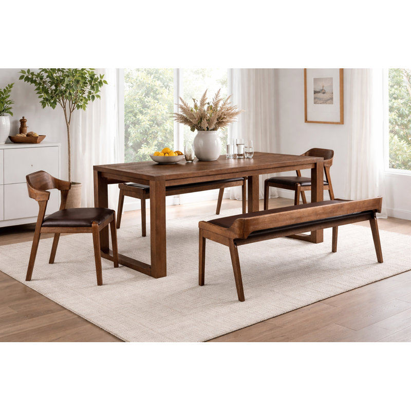 Jennylynn 6 - Person Solid Wood Top Four Leg Dining Set, 5 Pieces: Table, 2 Chairs, 2 Benches